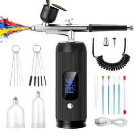 Yj-zyy05 Fodahrws Airbrush Kit With Compressor 28/38/48 Psi Led Display 6000mah Extra Long S