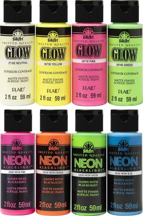Promofaglow8 Folkart 028995520754 Neon Glow Acrylic Paint Set 2 Oz 8 16 Fl Pack Of 1 Multicolor