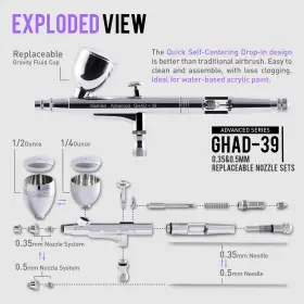 Gaahleri 975834940133 Airbrush Kit Gun Dual-action Gravity 1/2 And 1/4 Oz Fluid Cup #3