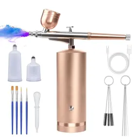 Gedstmdrk 768556816901 Airbrush Kit With Compressor - 48psi Rechargeable Cordless Non-clogging High-