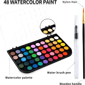 Gethpen 732688823632 Watercolor Paint 48 Colors Washable 1 Ounce Pack Of Black #3
