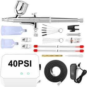 Gocheer 774300081495 Airbrush Kit With Air Compressor 40 Psi High Pressure Brush Non-c
