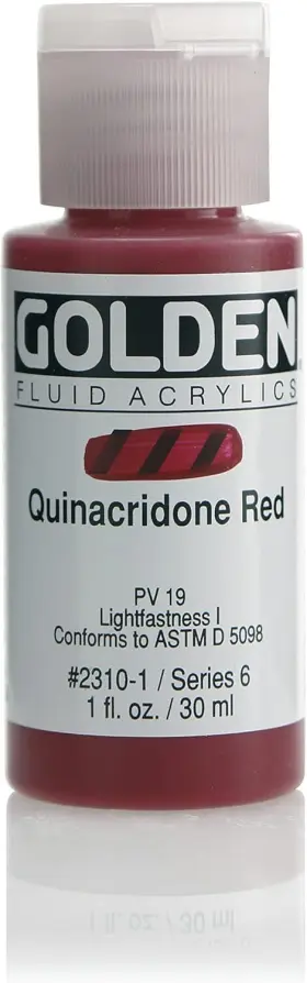 Golden Artist Colors 738797231016 Fluid Acrylic Paint 1 Fl Oz Pack Of Quinacridone Red