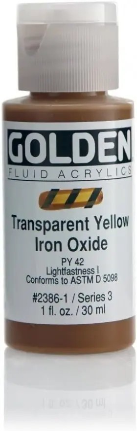 Golden Artist Colors 738797238619 Fluid Acrylic Paint 1 Fl Oz Pack Of Transp Yellow Iron Oxide