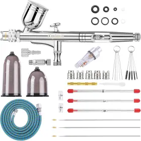 Gyfent 313040390339 Dual-mode Airbrush Kit Gun With 3 Quick-release Nozzle Sets Dua