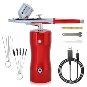 Herchr 782911621757 Airbrush Kit Portable Cordless Air Brush Gun Set G12 Pump 0.3mm Mini 7cc Inkj