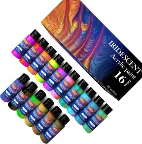 Hissico 783907641797 Iridescent Acrylic Paint Set Of 16 2 Fl Oz Pack White