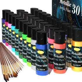 Hissico 783907642848 42 Pcs Metallic Acrylic Paint Set Of Premium 2 Fl Oz Pack 30 Colors