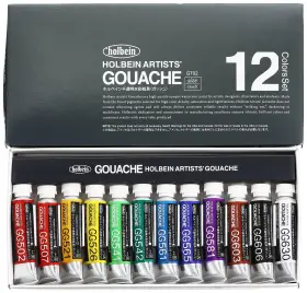 003702 Holbein Artists Gouache Set Of 12 5ml Tubes 0.17 Fl Oz Pack Assorted