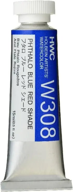 W-308 Holbein Artists Watercolor 15ml Tube Phthalo Small Blue Transparent Red