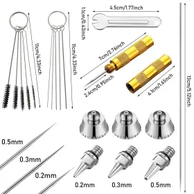Airbrush-96 Honoson 21 Pieces Airbrush Nozzle Cap Kit Needle Replacement Parts #2