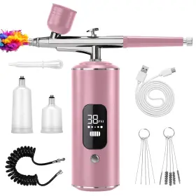 Fspq-26-us Hooyan Airbrush Kit With Air Compressor Cordless Rechargeable 0.3mm Nozzle And