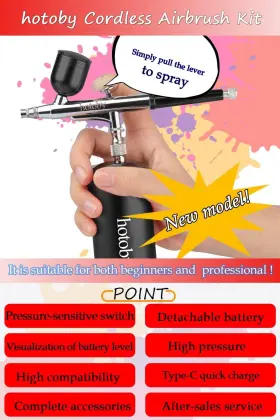 Hoto-air001 Hotoby Airbrush Kit With Compressor Cordless Gun Detachable Battery Auto #2