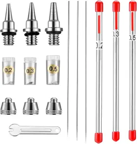 Hotop 711181964448 10 Pieces Airbrush Nozzle Needle Cap Kit With Wrench Replacement