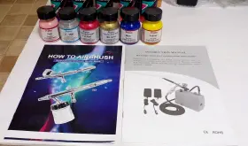 Hs08ac-sk Hseng New Airbrush Kit With Gun And 34 New/used Various Bottles Paint #2