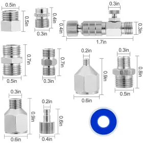 120-13ak Hubest 13pcs Multi-size Airbrush Adapter With Adjustable Valve Metal Compress #3