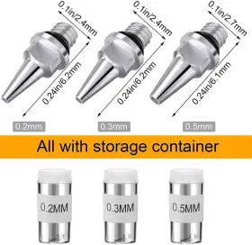 Us-r1p-c Hubest 9pcs 0.2mm 0.3mm 0.5mm Airbrush Nozzles With 1 Repairing Clea #2