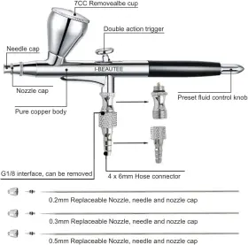 A130 I-beautee Dual Action Gravity Airbrush Pen With 3 Needle Sizes For Makeup #2
