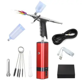 Ib80sc I-beautee Red 116 Portable Cordless Airbrush Kit With Compressor High Air Flow Handheld Mini A