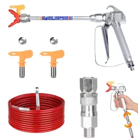 12253x Jwgjw Airless Paint Spray Gun And 50 Feet Hose Kit Red With 10 Inch