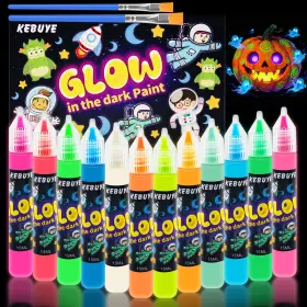 Gp-002 Kebuye Glow In The Dark Acrylic Paint - Set Of 12 0.51 Fl Oz Pack Colors