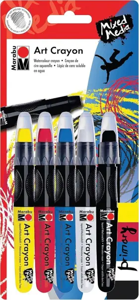 Marabu 140900000204 Art Crayons - Primary Set Of 5 Soft Pastel For Fine Multi