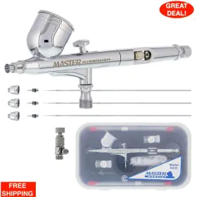 100725879 Master Airbrush Set With 3 Nozzle 0.2 0.3 And 0.5mm Needles Fluid Tips Air Caps Hose