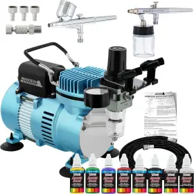 Master Airbrush 689852219862 Cool Runner Ii Dual Fan Air Compressor Airbrushing System Kit 2