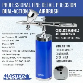Master Airbrush 690002027008 Powerful Cordless Handheld Acrylic Paint Airbrushing System With #2