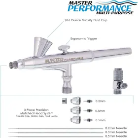 G255 Master Airbrush 691164596609 Performance Pro Set With 3 Nozzle Sets 0.2 0.3 And #2