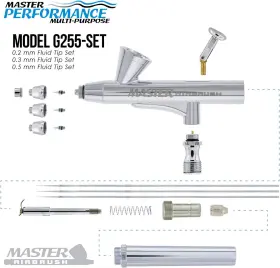 G255 Master Airbrush 691164596609 Performance Pro Set With 3 Nozzle Sets 0.2 0.3 And #3