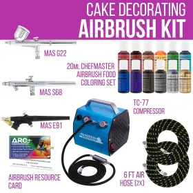 Master Airbrush 726084057784 Bakery Cake Kit With 3 Airbrushes Compressor 2 Air Hoses And 12 Color C #2
