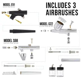 Master Airbrush 726084057784 Bakery Cake Kit With 3 Airbrushes Compressor 2 Air Hoses And 12 Color C #3