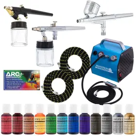 Master Airbrush 726084057784 Bakery Cake Kit With 3 Airbrushes Compressor 2 Air Hoses And 12 Color C