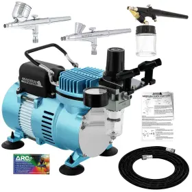 Master Airbrush 797706806141 Cool Runner Ii Dual Fan Air Compressor Airbrushing System Kit With 3 Professi