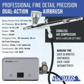 Master Airbrush 840234514320 Powerful Cordless Airbrushing System Kit - 20 To 36 Psi Portable Rechargeabl #2