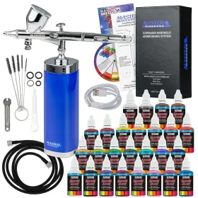 Master Airbrush 840234514443 Powerful Cordless Handheld Acrylic Paint Airbrushing System With 24 Opaque Pa