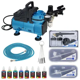 Master Airbrush 840234531099 Super Cool Runner Dual Fan Air Compressor 3 System Kit