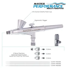 G255 Master Airbrush 844825072077 Performance Pro Set With 3 Nozzle Sets 0.2 0.3 And #2