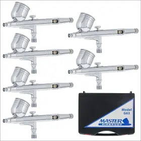 Master Airbrush 844825079809 6 Pack Set Of Multi-purpose Precision Dual-action Gravity Feed Airbrushes