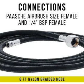 Master Airbrush 844825084971 6ft Braided Air Hose With Paasche And 1/4 Inch Fitting Ends Regulator Compr #2