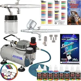 Master Airbrush 844926088311 Cool Runner Ii Dual Fan Air Compressor Airbrushing Acrylic Paint System Kit W