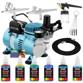 Master Airbrush 848849073157 Cool Runner Ii Dual Fan Air Compressor Airbrushing System Kit Wi