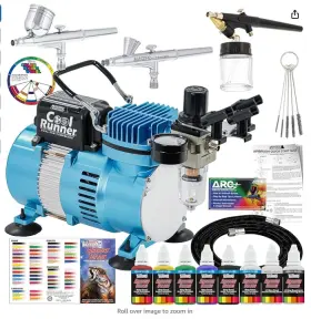 Master Airbrush 848849074079 Compressor Kit With 2 Airbrushes And 6 Acrylic Paint Colors -