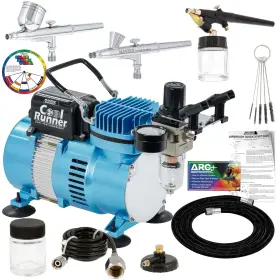 B009yng21u Master Airbrush Cool Runner Ii Kit With Dual Fan Compressor 3 Airbrushes