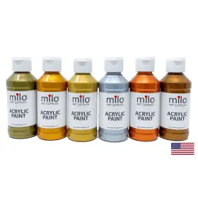 Milo 850000371910 Metallic Acrylic Paint Set Of 6 Colors 4 Oz Bottles Student