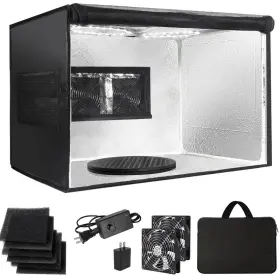 B0fxrrgjv6 Mizhao Airbrush Spray Booth Portabe - Led Lights Turntable Dual Exhaust Fans