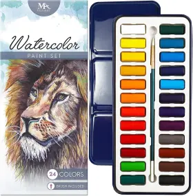 Mozart Supplies 646437675291 25 Piece Set Watercolor Paint Essential - 24 Vibrant Colors