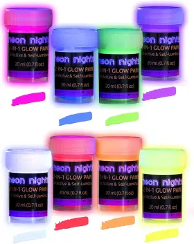 Neon Nights 0608614360314 2-in-1 Glow In The Dark Acrylic 0.7 Fl Oz Pack Of 8 Multicolor