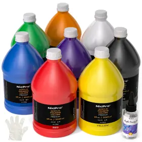 Mg-672 Nicpro 8 Colors Large Bulk Acrylic Pour Paint 69 Fl Oz Pack Of